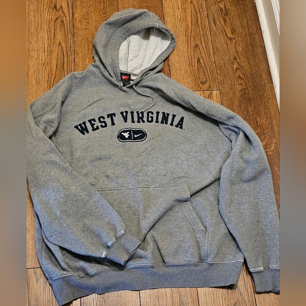 1990s Nike West Virginia Hoodie Mountaineers Gray Thick Comfy Baggie Y2k Vintage